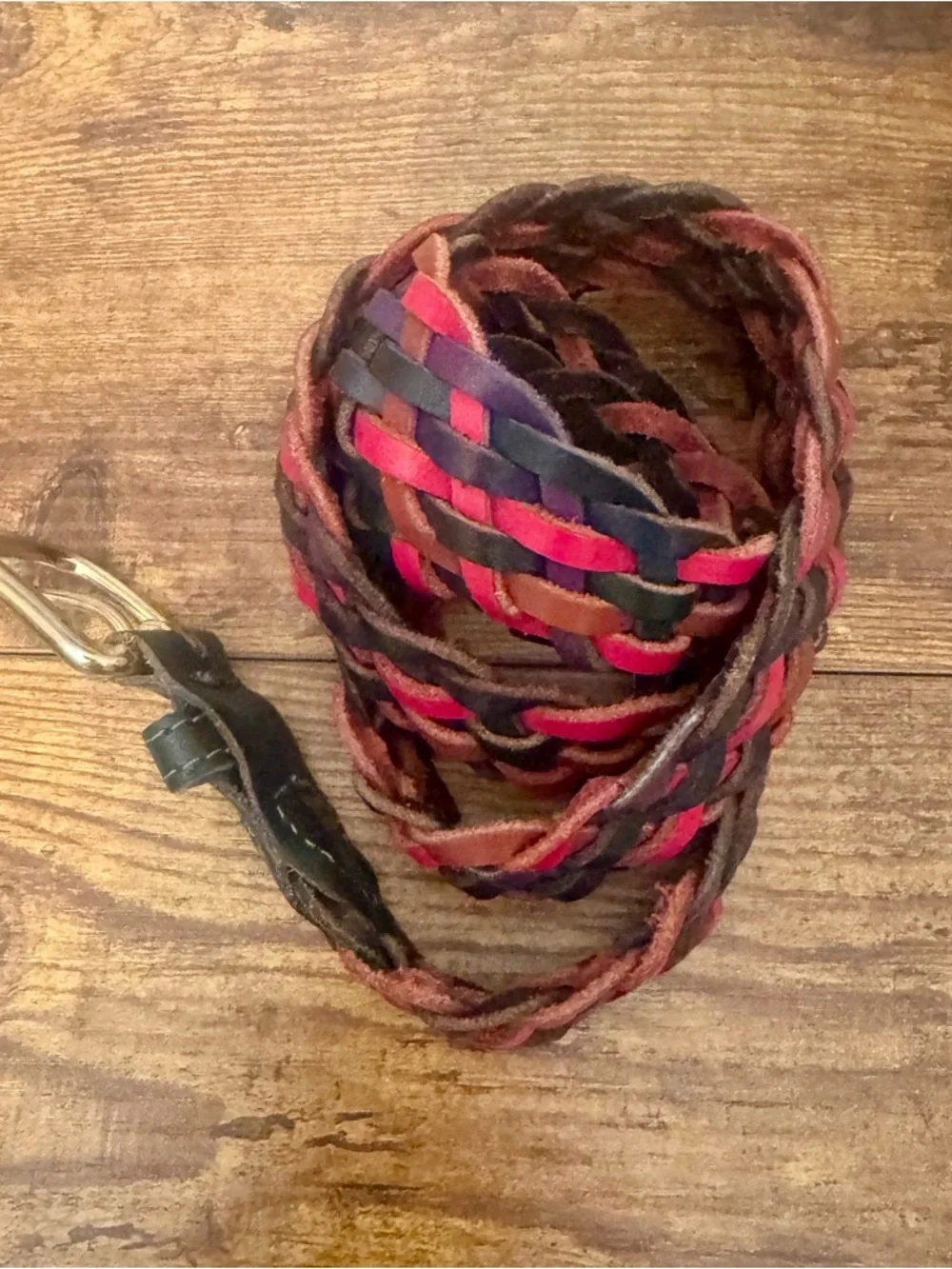 Vintage Braided Leather Belt Red Brown Black Purple‎ Boho Western Woven XL